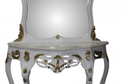 Casa Padrino Consolle a Specchio Barocca con Piano in Marmo Bianco/Oro - 120 x 40 x 217 cm - Mobile di Lusso