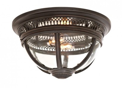 Casa Padrino Lampada da Soffitto di Lusso Stile Antico in Ottone e Vetro Colore Bronzo, Diametro 45 x H 30 cm