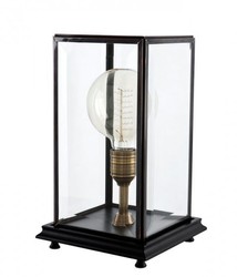 Casa Padrino Luxury Table Lamp Black - Elegant Designer Light made of MDF, Glass and Brass - 22.5 x 22.5 x H. 37 cm