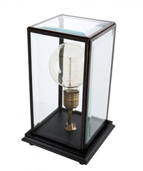 Casa Padrino Luxury Table Lamp Black - Elegant Designer Light made of MDF, Glass and Brass - 22.5 x 22.5 x H. 37 cm