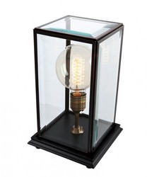 Casa Padrino Luxury Table Lamp Black - Elegant Designer Light made of MDF, Glass and Brass - 22.5 x 22.5 x H. 37 cm