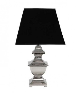Casa Padrino Luxus Tischleuchte in Nickel mit schwarzem Baumwollschirm - Ø 13 cm, H 50 cm