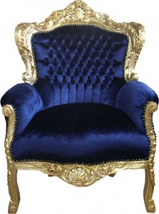 Casa Padrino Sillón Barroco King en Azul Real y Oro, Madera Maciza, 120 x 85 x 85 cm Casa Padrino Sillón Barroco King en Azul Real y Oro, Madera Maciza, 120 x 85 x 85 cm