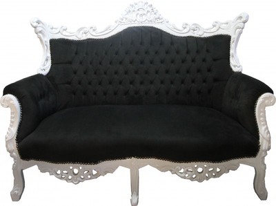 Casa Padrino Barock 2-er Sofa Master im Antik Stil, Schwarz / Weiss, Breite 168 cm, Höhe 128 cm, Tiefe 70 cm Casa Padrino Barock 2-er Sofa Master im Antik Stil, Schwarz / Weiss, Breite 168 cm, Höhe 128 cm, Tiefe 70 cm
