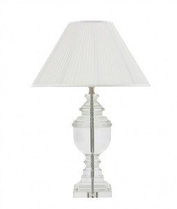 Casa Padrino Luxus Tischleuchte in Nickel mit Kristallglas, Weißer Lampenschirm, Durchmesser 18 cm, Höhe 66 cm