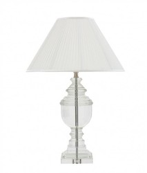 Casa Padrino Luxus Tischleuchte in Nickel mit Kristallglas, Weißer Lampenschirm, Durchmesser 18 cm, Höhe 66 cm
