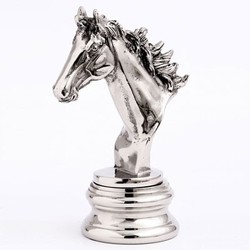 Casa Padrino Sculpture Tête de Cheval en Aluminium Nickelé Argent 23 cm - Figurine Cheval