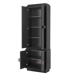 Casa Padrino Armoire de Luxe Style Baroque - Bois Massif Noir avec Poignées en Laiton - 85 x 38 x H. 240 cm Casa Padrino Armoire de Luxe Style Baroque - Bois Massif Noir avec Poignées en Laiton - 85 x 38 x H. 240 cm