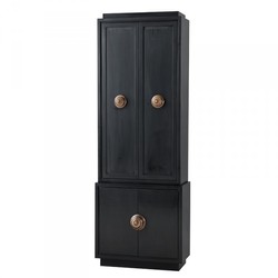 Casa Padrino Armoire de Luxe Style Baroque - Bois Massif Noir avec Poignées en Laiton - 85 x 38 x H. 240 cm Casa Padrino Armoire de Luxe Style Baroque - Bois Massif Noir avec Poignées en Laiton - 85 x 38 x H. 240 cm