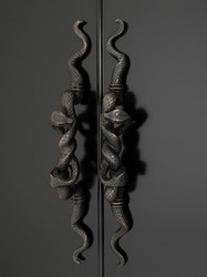 Casa Padrino Luxury Cabinet Black Solid Wood with Bronze Snake Handles - 95 x 47 x H. 224 cm