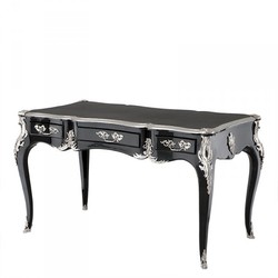 Casa Padrino Escritorio Barroco de Lujo Negro Brillante con Aplicaciones de Plata - 140 x 80 x 81 cm Casa Padrino Escritorio Barroco de Lujo Negro Brillante con Aplicaciones de Plata - 140 x 80 x 81 cm