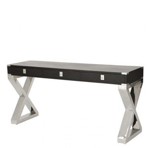 Casa Padrino Scrivania di lusso Nero / Acciaio inox lucido - Scrivania in Nero e Acciaio inox, 144 x 55 x H. 78 cm Casa Padrino Scrivania di lusso Nero / Acciaio inox lucido - Scrivania in Nero e Acciaio inox, 144 x 55 x H. 78 cm