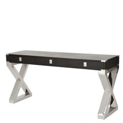 Casa Padrino Scrivania di lusso Nero / Acciaio inox lucido - Scrivania in Nero e Acciaio inox, 144 x 55 x H. 78 cm