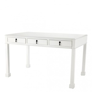 Casa Padrino Scrivania di Lusso Bianco Lucido Laccato Piano con Applicazioni in Bronzo - 130 x 78 x H. 79 cm Casa Padrino Scrivania di Lusso Bianco Lucido Laccato Piano con Applicazioni in Bronzo - 130 x 78 x H. 79 cm
