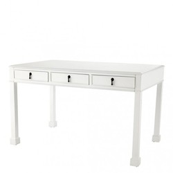 Casa Padrino Bureau de Luxe Blanc Haute Brillance Laque Piano avec Détails Bronze - 130 x 78 x H. 79 cm