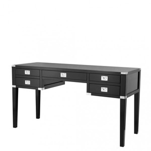 Casa Padrino Scrittoio di lusso in legno massello di betulla Nero / Nichel 143,5 cm Casa Padrino Scrittoio di lusso in legno massello di betulla Nero / Nichel 143,5 cm