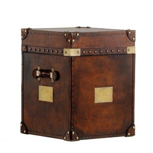 Casa Padrino Luxury Trunk Cabinet in Vintage Style Brown Leather - 45 x 45 x H. 60 cm - Art Deco Baroque Chest
