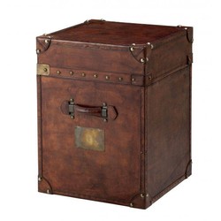 Casa Padrino Coffre-Armoire de Luxe Style Vintage en Cuir Marron - 45 x 45 x H. 60 cm - Mobilier Art Déco Baroque
