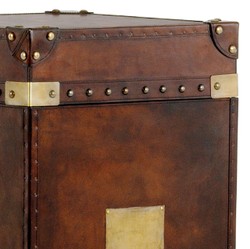 Casa Padrino Coffre-Armoire de Luxe Style Vintage en Cuir Marron - 45 x 45 x H. 60 cm - Mobilier Art Déco Baroque