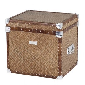 Casa Padrino Tavolo baule vintage in vera pelle rattan e pelle marrone 57 x 50 x H. 54 cm