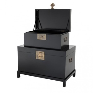 Casa Padrino Juego de baúles (2 baúles) Negro con aplicaciones de latón Estilo Vintage - 82 x 48 x H. 52 cm & 63 x 37 x H. 28 cm Casa Padrino Juego de baúles (2 baúles) Negro con aplicaciones de latón Estilo Vintage - 82 x 48 x H. 52 cm & 63 x 37 x H. 28 cm