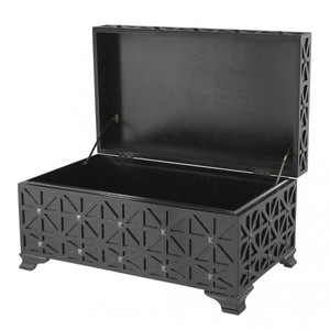 Casa Padrino Luxury Chest Cabinet Black with Brass Nails - Art Deco Baroque Art Nouveau Trunk Cabinet - 80.5 x 49 x H. 43 cm