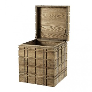 Casa Padrino Cassettiera a Forziere di Lusso in Legno di Quercia - Stile Art Déco Barocco Liberty, Colore Legno, 50 x 50 x H. 58 cm