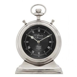 Casa Padrino Designer Luxury Vintage Table Clock Main De Brignac - Silver, Black - 20 x 6 x H. 29 cm