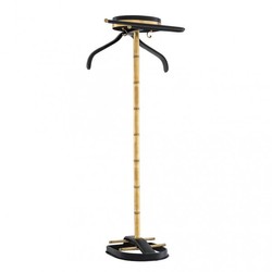 Casa Padrino Designer Servomuto di Lusso Vintage Ottone / Pelle nera - Stand abiti - 44 x 30 x H 119 cm Casa Padrino Designer Servomuto di Lusso Vintage Ottone / Pelle nera - Stand abiti - 44 x 30 x H 119 cm