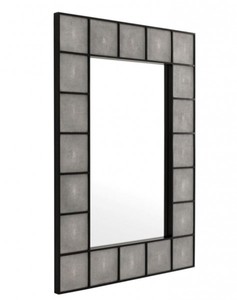 Casa Padrino Designer Luxus Wandspiegel aus Mahagoni Holz, Grau / Schwarz, 100 x 140 cm