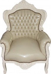 Casa Padrino Fauteuil Baroque King Style Antique, Crème/Crème Similicuir, Bois Massif, 120 x 85 x 85 cm