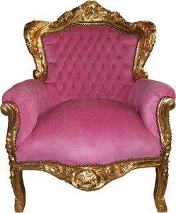 Casa Padrino Sillón Barroco King Rosa/Oro, sillón de lujo hecho a mano en madera maciza, 120 x 85 x 85 cm Casa Padrino Sillón Barroco King Rosa/Oro, sillón de lujo hecho a mano en madera maciza, 120 x 85 x 85 cm