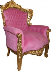 Casa Padrino Sillón Barroco King Rosa/Oro, sillón de lujo hecho a mano en madera maciza, 120 x 85 x 85 cm Casa Padrino Sillón Barroco King Rosa/Oro, sillón de lujo hecho a mano en madera maciza, 120 x 85 x 85 cm