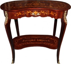 Casa Padrino Console Baroque avec Tiroirs Brun avec Marqueterie - Forme Haricot - 81 x 45 x 80 cm - Table de Téléphone Style Antique Casa Padrino Console Baroque avec Tiroirs Brun avec Marqueterie - Forme Haricot - 81 x 45 x 80 cm - Table de Téléphone Style Antique