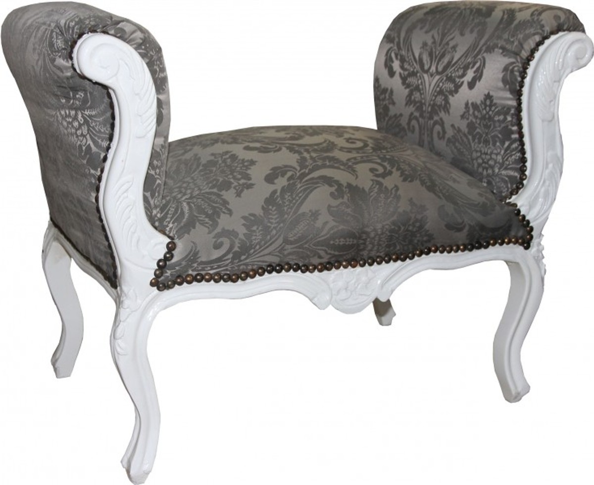 Sgabello Casa Padrino barocco Sgabello Grigio Pattern / Bianco - Bench Sgabello Casa Padrino barocco Sgabello Grigio Pattern / Bianco - Bench
