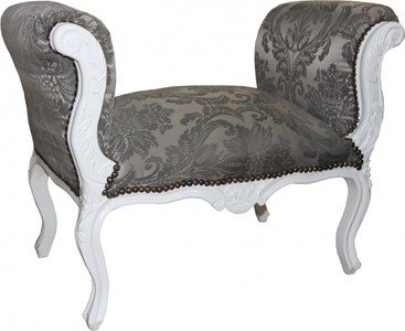 Casa Padrino Barock Schemel Hocker Grau Muster / Weiß - Sitzbank