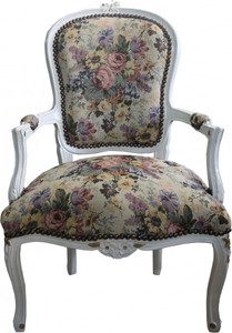 Casa Padrino Baroque Salon Chair Flower pattern / cream / gold - Antique Furniture Design Casa Padrino Baroque Salon Chair Flower pattern / cream / gold - Antique Furniture Design