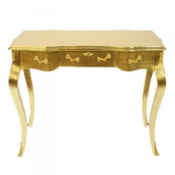 Casa Padrino Luxury Baroque Desk Console Gold with 3 Drawers and Glass Top 97 x 78 x 48 cm