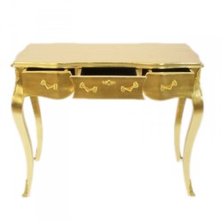 Casa Padrino Luxury Baroque Desk Console Gold with 3 Drawers and Glass Top 97 x 78 x 48 cm