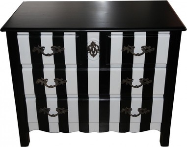 Casa Padrino Baroque Chest of Drawers in Antique Style - Black / White Striped, 94 x 52 x 76 cm