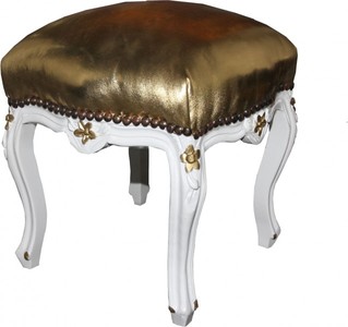 Casa Padrino barroco óptica de cuero del oro del otomano / blanco - muebles de estilo antiguo - taburetes - edición limitada