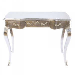 Casa Padrino Luxury Baroque Desk Console in Silver with Glass Top 97 x 48 x 78 cm Casa Padrino Luxury Baroque Desk Console in Silver with Glass Top 97 x 48 x 78 cm