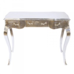 Casa Padrino Bureau Console Baroque de Luxe en Argent avec Plateau en Verre 97 x 48 x 78 cm Casa Padrino Bureau Console Baroque de Luxe en Argent avec Plateau en Verre 97 x 48 x 78 cm