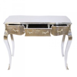 Casa Padrino Bureau Console Baroque de Luxe en Argent avec Plateau en Verre 97 x 48 x 78 cm Casa Padrino Bureau Console Baroque de Luxe en Argent avec Plateau en Verre 97 x 48 x 78 cm