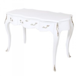 Casa Padrino Bureau Baroque Secrétaire / Console en Blanc et Argent - 120 x 60 x H. 80 cm - Meubles de Luxe