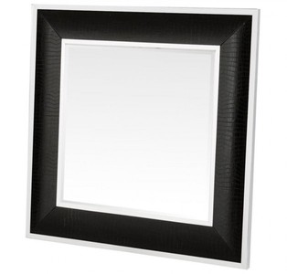 Casa Padrino Specchio da Parete di Lusso Design Alligatore Nero 100 x 100 cm - Specchio Quadrato con Struttura Effetto Alligatore
