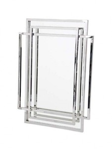 Casa Padrino Specchio da Parete Designer di Lusso in Argento, Acciaio Inox Lucido e Vetro Specchiato, 85 x 115 cm