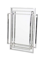 Casa Padrino Specchio da Parete Designer di Lusso in Argento, Acciaio Inox Lucido e Vetro Specchiato, 85 x 115 cm