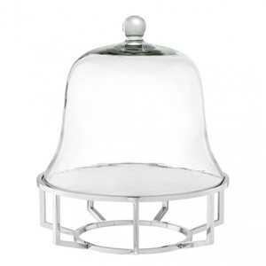 Casa Padrino Luxury Art Deco Cake Dome Nickel Plated Stainless Steel with White Marble and Glass Lid, 35 x H. 42 cm Casa Padrino Luxury Art Deco Cake Dome Nickel Plated Stainless Steel with White Marble and Glass Lid, 35 x H. 42 cm