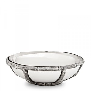 Casa Padrino Luxury Art Deco Bowl Stainless Steel Nickel-Plated Antique Silver 27 x H. 8.5 cm Casa Padrino Luxury Art Deco Bowl Stainless Steel Nickel-Plated Antique Silver 27 x H. 8.5 cm